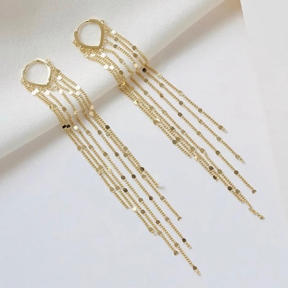 Gold geometric dangle tassel drop earrings - Picture 2 of 5